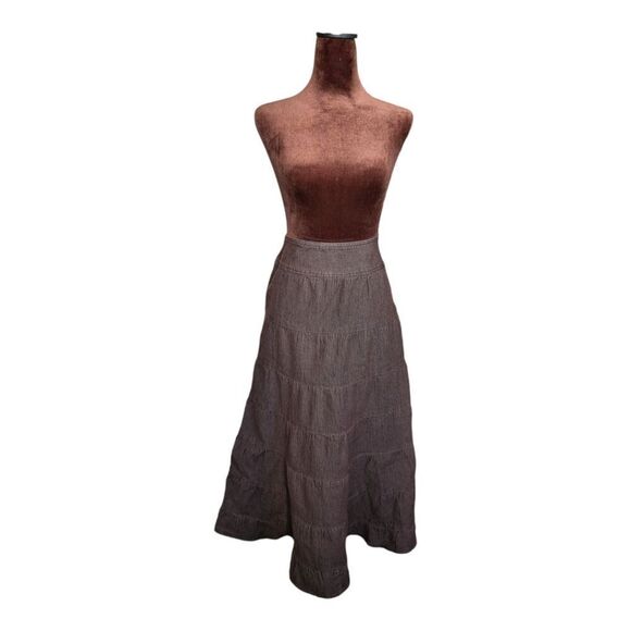 Unique find Mocha brown tired boho  denim jean maxi skirt size 6 - Picture 3 of 9